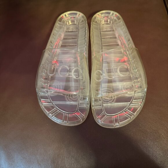 Gucci Transparent Rubber Logo Slides - Picture 1 of 11